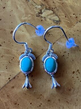 Natural Nevada Turquoise Sterling Silver Dangle Earrings